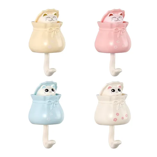Creative Cat Coat Hooks for Wall, 4 Pcs Cute Cat Key Hook for Room Decor, Cat Key Holder for Towel Backpack Hat Scarf