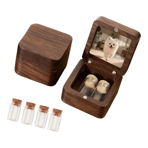 Wooden Memory Chest for Pet Coats and Infant Hair Preservation Wooden Pet Artifact Box - Dark Brown - Size 5.6*5.6*4cm