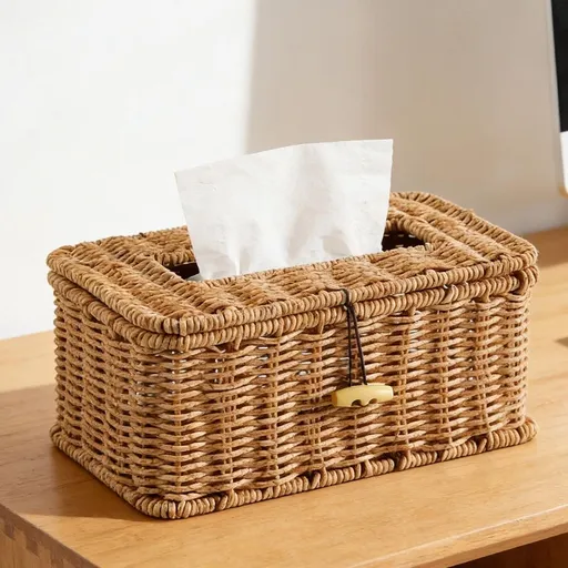 Tissue Box Cover Woven Tissue Storage Box 8.66In, Compartment Napkin Holder with Small Items Storage for Living Room Coffee Table Bedroom Dining Room Bathroom Countertop Office Desk Home Organization