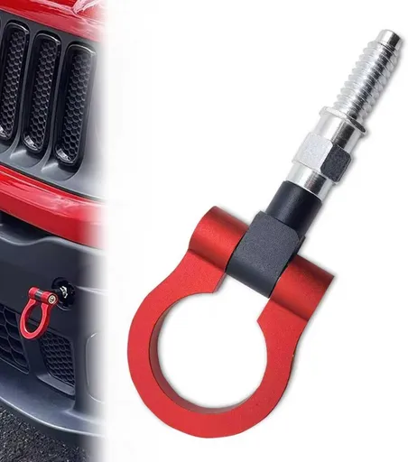 Car Front Bumper Tow Hook, Screw-on European Threaded Racing Style D-ring, Alloy Anti-rust Trailer Recovery Towing Hook, Modification Accessory for Most Car Truck SUV (Red)