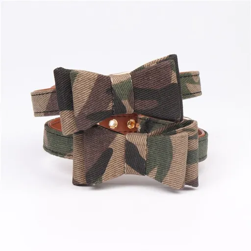 Aminger Bow Pet Collar PU Adjustable Dog Cat Green Bow collar 1.5*47cm "adjust 37-43cm]