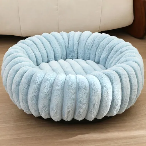 High‑Grade Rabbit Fleece Sky‑Blue 40cm Round Pet Bed | Halloween Mini Rest Gift | High‑Density Long Plush Sleeping Bed for Kitten Puppy