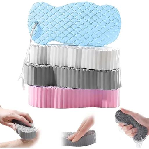 4PCS Magic Exfoliating Bath Sponge, 3D Dual-Sided Super Soft Body Scrubber, Skin Friendly Reusable for Adults Women & Men to Remove Dead Skin.