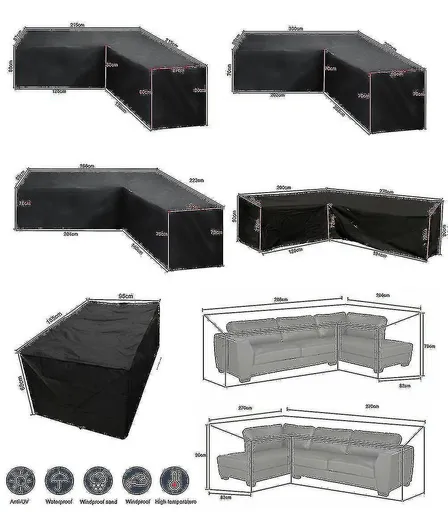 12 Sizes L-Shape All-Weather Cover Waterproof Rattan Corner Furniture Protector Garden Patio Outdoor Sofa Cover Dust Cover270*200*82cm