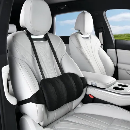 Car Lumbar Support Cushion Height Adjustable with Straps Black, 40 x 19 x 8 cm