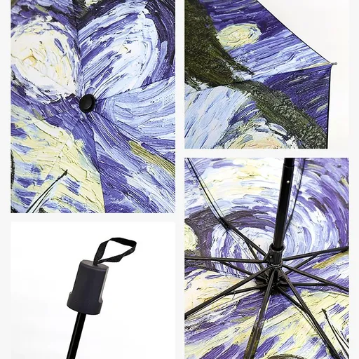 Folding Umbrellas Green Banana Leaf Umbrella for Women Dual-Use Sunny and Rainy Sunshade UV Protection Parasol Art Oil Painting Umbrellas