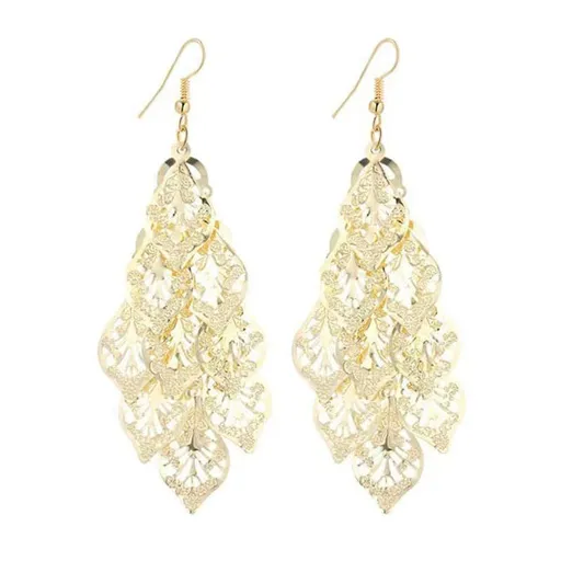 Metal tassel earrings for Women Dainty Alloy Bohemian Ethnic Style Tassels Metal Leaf Long Chandelier Dangle Earrings Vintage