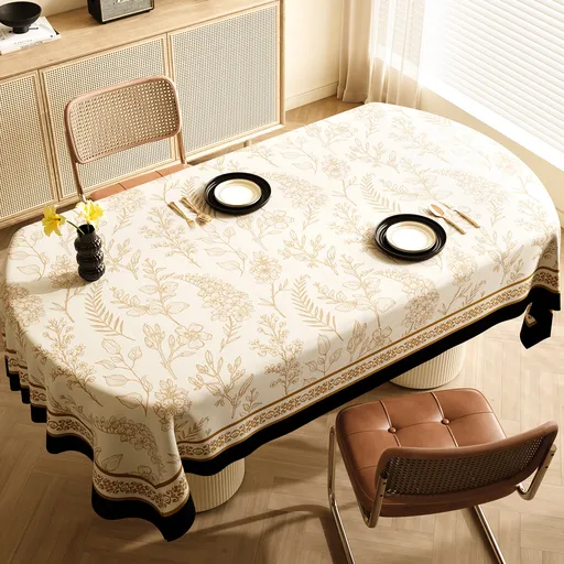 Style A Black And Beige Premium PVC Tablecloth - Oil & Water Resistant Table Cover for Dining Tables (140 x 220 cm)