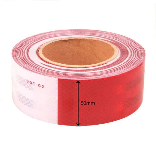 Reflective Safety Tape, Retroreflective Sheeting Pattern Alternating White and Red Color Segments, Reflective Tape