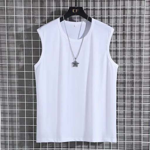 Menma Men Summer Cotton Sleeveless Loose Sports Crewneck White 8XL