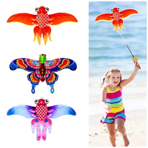 Kids’ Mini Fishing-Rod Kite Set – 3-Pack Fish Designs, Easy-Grip Reel Handle, Adjustable Line, Lightweight & Durable for Outdoor Play, Perfect for Beginners Ages 3–8, Encourages Active Fun and Family Bonding (Multicolor)