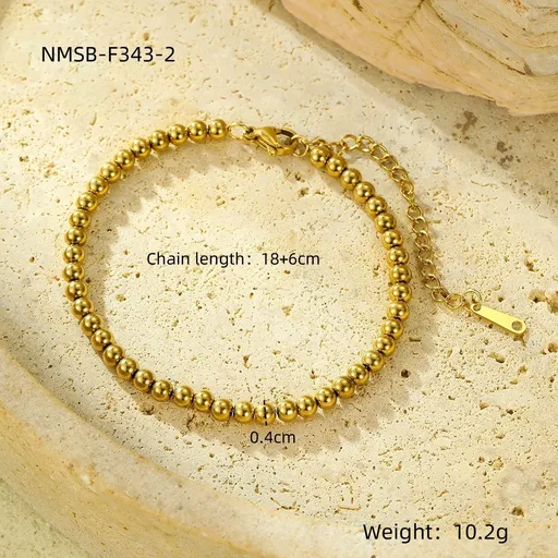 05 Thin Bead Chain Gold | Dainty Titanium Steel Bracelet | Christmas Delicate Daily Gift | Gold Plated Stainless Steel Mini Bead Stackable Bracelet