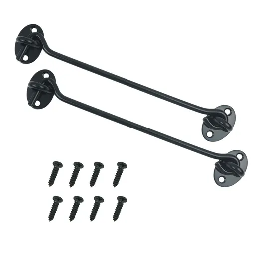 2PCS 8 Inch Stainless Steel Barn Door Hook and Eye Latch Black, Long Privacy Cabin Door Swivel Window Hook, Garage, Shed, Window