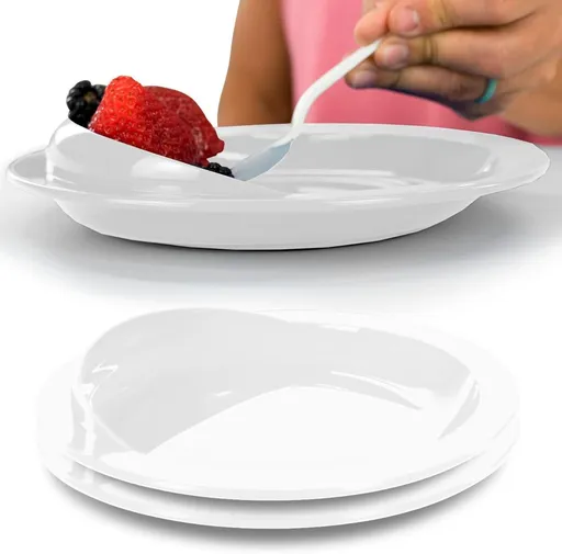 Spill-Proof Scoop Plate, 9" - Dish with Wall for Disabled, Handicapped, Elderly Adults with Special Needs from Parkinsons, Dementia, Stroke, Tremors with - Non Skid Padded Bottom - White / 1 Pack