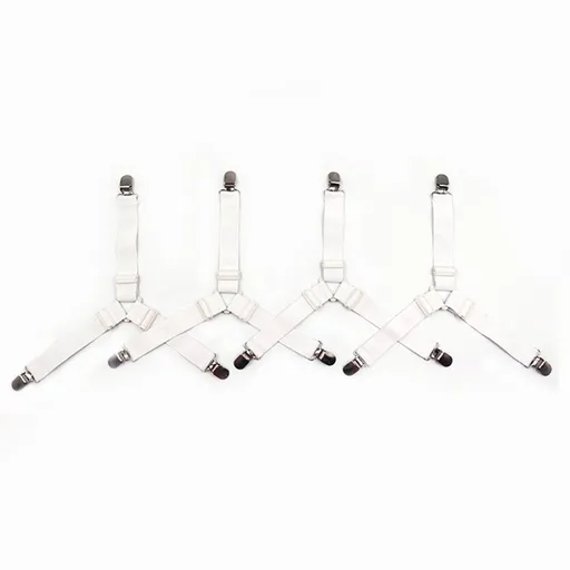 8 pcs Bed Sheet Straps Holders, Adjustable Non Slip Elastic Bedsheet Grippers Triangle Mattress Suspenders, Keep in Place Fitted Bed Sheet Holders for Corners, Mattress Cover Straps White