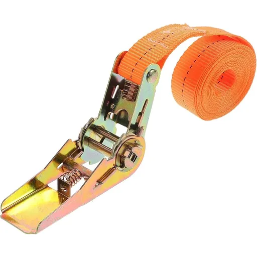 Heavy Duty 25mm Ratchet Strap Tie Down, Cargo Tension Belt 2m Orange, for Motorcycle, Truck, Trailer, and Load Securing