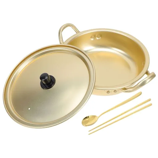 1 Set Korean Style Soup Pot with Lid and Double Handles, Multi-Purpose Cooking Pot for Ramen, Noodles, and Stews