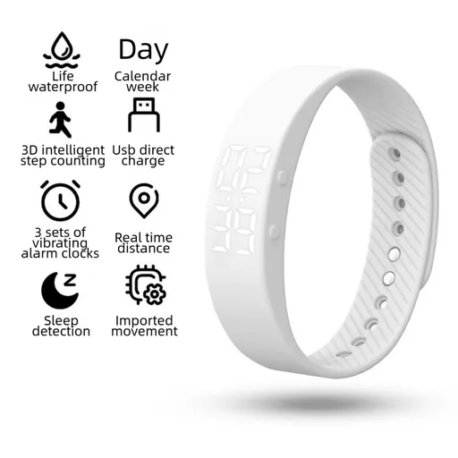 White Silent Vibration Alarm Smart Silicone Wristband with 3-Alarm Settings - Discreet Wake-Up Device for Teens & Adults (Vertical version)