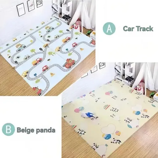 double-sided cartoon mat, folding mat, 2cm living room mat, game mat, odor-free mat, children play mat, foam mat, floor mat Australia - Yellow Little Bear - Size 160-180cm