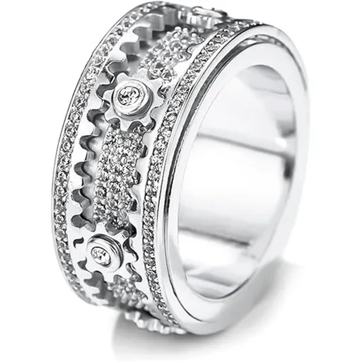 Spinner Ring for Men - Copper inlaid gear rotating ring - Rotating Mechanical Ring for Couples - Silver（9）