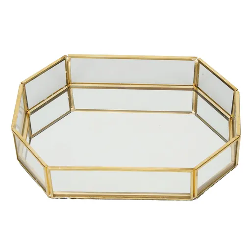 Octagonal Storage Box Mini Gold Geometry Jewelry Necklace Dessert Basket with Flannel 20x14x4cm