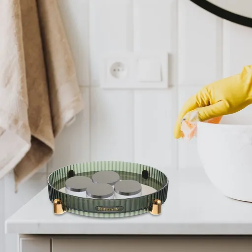 Round Rotating Organizer Tray for Home Rotating Tray in Green 1Set