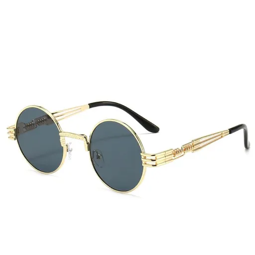 2 Pack Round Sunglasses Steampunk Retro Metal Frame Mirror Black lens Round Sunglasses for Women Men Hippie Glasses