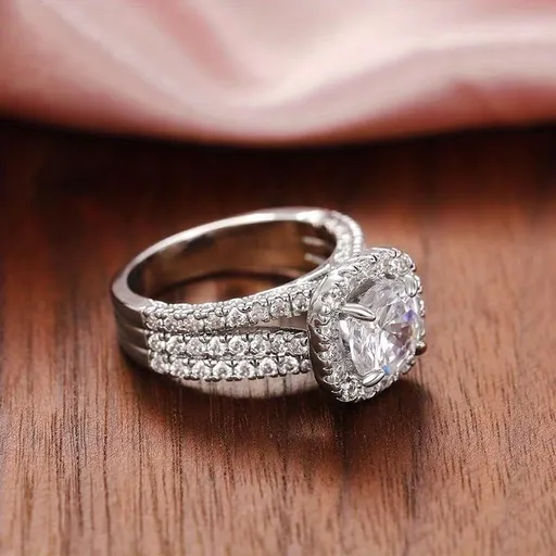 Fashion Jewelry Shiny Full Diamond Ring Round Cubic Zirconia Anniversary Promise Cocktail Ring CZ Diamond Multi Row Ring Eternity