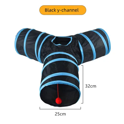 Black Y-shaped connector Cat Tunnel Play Set with Collapsible Design, Interactive Ball & Durable Fabric – Ideal for Indoor Cats to Exercise and Explore