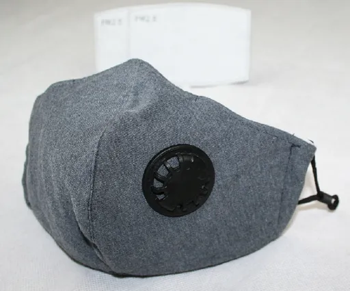 Cotton Cloth Face Mask w 2 Filters Reusable Adjustable 3Ply Grey