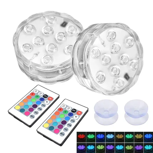 Submersible LED Lights Remote Control Battery Powered, Multi Color Changing Waterproof Light for Pool,Pond,Decoration, 2-Pack
