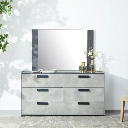 Tallboy with 5 Storage Drawers MDF Combination of Black & Cement Colour