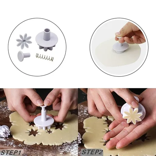 4 Pieces Daisy Flower Plunger Cutters Cake Cookie Cutter Decorating Mold Tools easy to use and clean