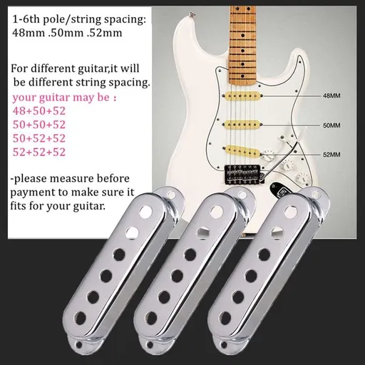 3pcs Different Brass Single Coil Pickup Covers For Fender Electric Guitar Parts 48 50 52mm(Chrome) 3 x Single Coil Sound Pickup
