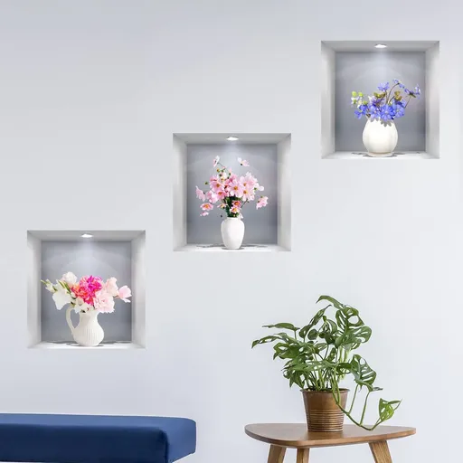 3D Vase Wall Stickers White Vases Daisy Flower Wall Decal DIY Rose Floral Wall Decor Removable Waterproof Wall Art (Vase Daisy)