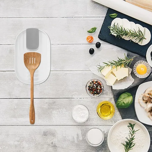 Versatile White Kitchen Spoon Rest and Pot Lid Organizer for Countertop Use