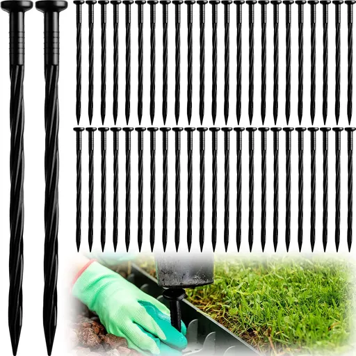 200 Pack Landscaping Spikes Anchoring Spike Plastic Ground Stake for Lawn, Weed Barriers, Turf, Paver Edging, House Construction (8 Inch)