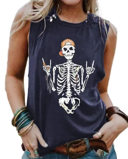 Women’s Casual Skull Graphic Tank for Summer Music Festivals, Beach Days & Everyday Wear, XXL (Navy)