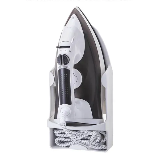 Iron Holder Wall Mounted Heat Resistant Widened Electric Iron Organizer with Hooks for Closet Hotel White