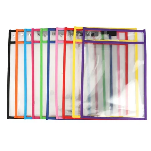 5 Set Dry Erase Pockets Sleeves,Work Sheet Page Protectors with 5 Pcs Erasable Pens,Clear Plastic Sleeves Sheet Protectors,Assorted Colors Reusable Ticket Holders,School Classroom Office Organizat