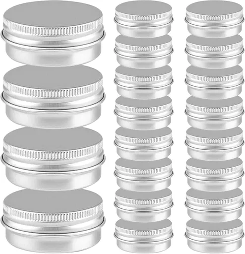 Small Tins with Lids - Pack of 20 - Dispensing Containers - 20ml Reusable Aluminum Tins and Refillable Small Tins with Screw Cap, Travel Sample Containers - Suitable for storing nail art supplies, jewelry, badges, sweets, etc.