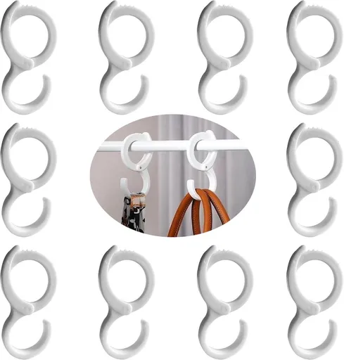 10 Pcs Windproof Hanging Hook Clips, White Plastic Swivel Hook Hangers for Clothes, Bags, Hats and Accessories