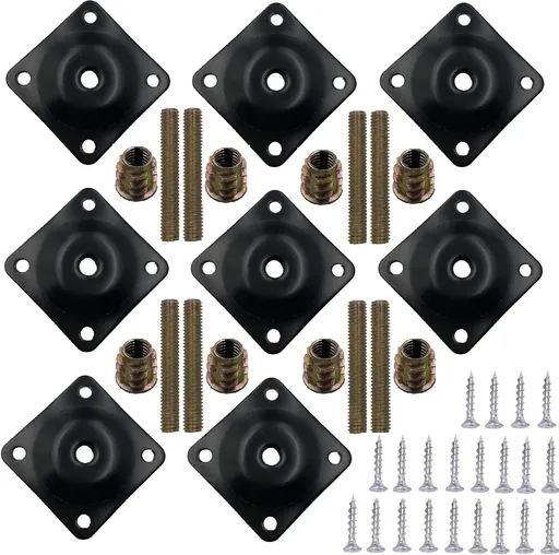 Furniture Leg Mounting Plates 8 Piece Set with Hanger Bolts Screws Black