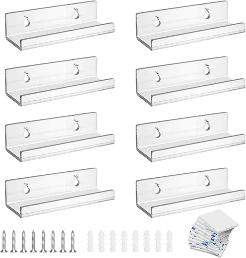 8-Pack Clear Acrylic Wall-Mount Record Display Shelves for Vinyl Albums, CDs and Photos
