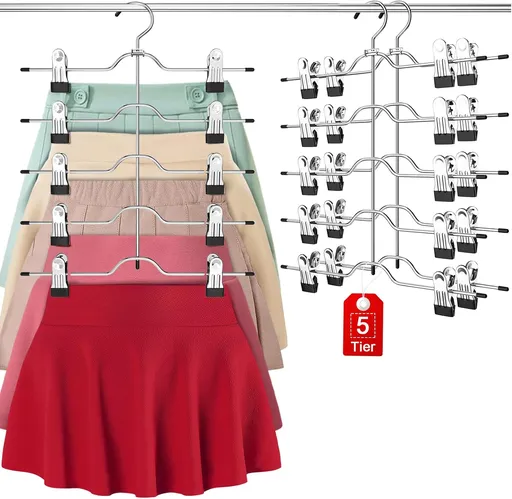 Pants Skirt Hangers with Clips, 2 Pack Pant Hangers Skirt Hangers Space Saving Closet Hanger Organizer Closet Organizers and Storage