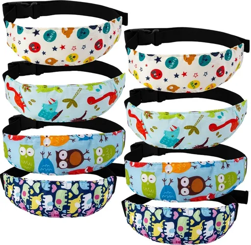 8 Pcs Baby Car Seat Head Support Band, Adjustable Infant Neck Support Strap for Car Seat Stroller Travel, Cartoon Pattern