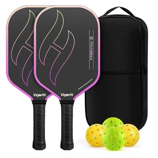 T700 Carbon Fibre Textured Pickleball Set - 2 Black & Purple Lightweight Pro Paddles with 4 Balls and Carry Bag for Outdoor Training and Recreational Play