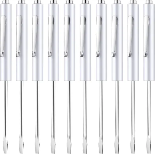 10 Pieces Pocket Screwdriver Mini Tops and Pocket Clips Magnetic Slotted Small Screw Driver with a Single Blade Head for Mechanical, Electrician(White)