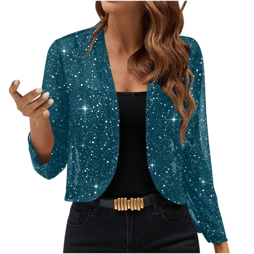 Sparkly Women'S Jacket Sheer Jacket Women'S Outerwear Fashion Jacket Glamorous - Turquoise - Size L