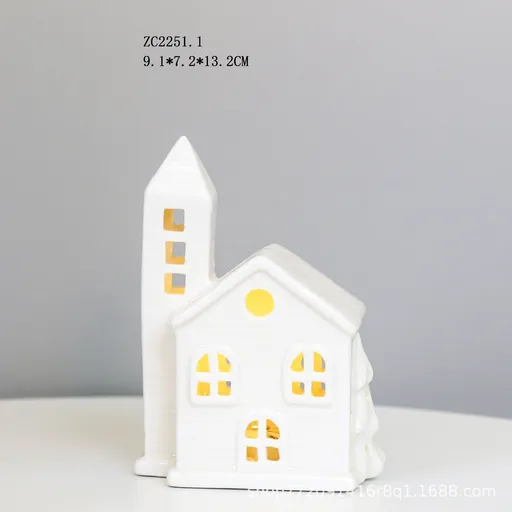 Ceramic Christmas Tree Lit Up House Ornaments Nordic Christmas Decor Table Centerpiece White Size 3